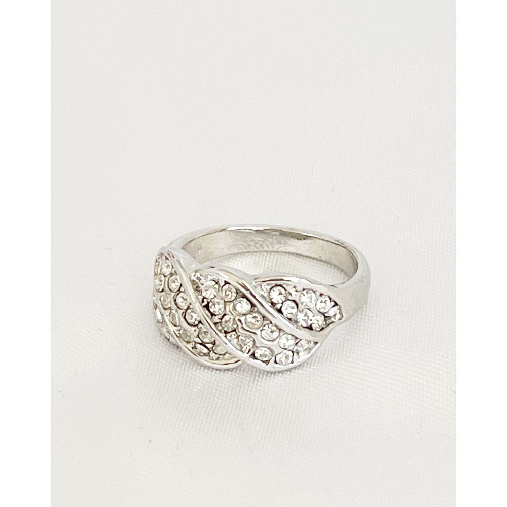 CZ Pave Set Ring Twisted Crossover 18K Gold Plated 7.5 Diamond Like Sparkle